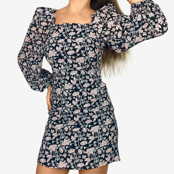 Mango Dresses & Skirts - MNG Mango Floral Print Mini Dress Size 4 Black Pink Girlcore Coquette Romantic